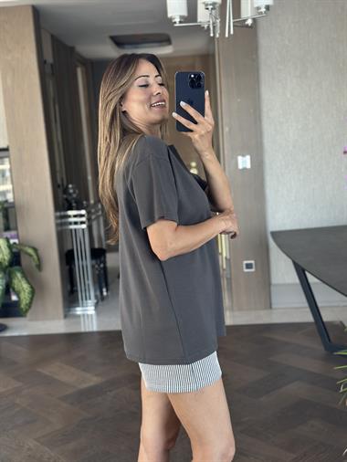 Antrasit Düz Basic Mass Model Kadın T-Shirt