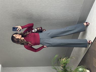 Antrasit Karol Kalın Kemerli Cepli Kadın Kumaş Pantolon