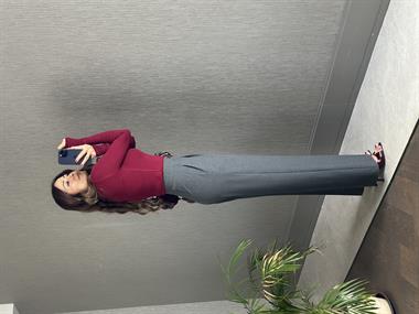 Antrasit Karol Kalın Kemerli Cepli Kadın Kumaş Pantolon