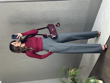 Antrasit Karol Kalın Kemerli Cepli Kadın Kumaş Pantolon