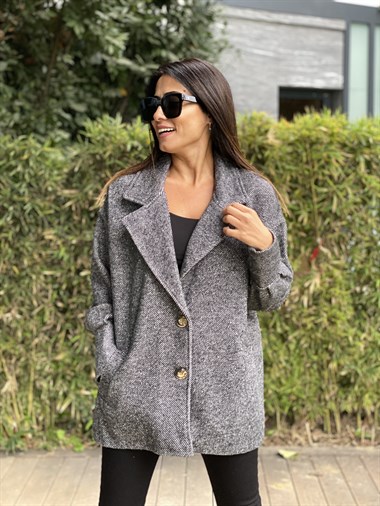 Antrasit Kolları Manşet Kaşe Kadın Ceket