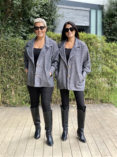 Antrasit Kolları Manşet Kaşe Kadın Ceket