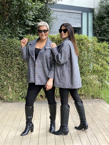 Antrasit Kolları Manşet Kaşe Kadın Ceket