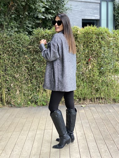 Antrasit Kolları Manşet Kaşe Kadın Ceket