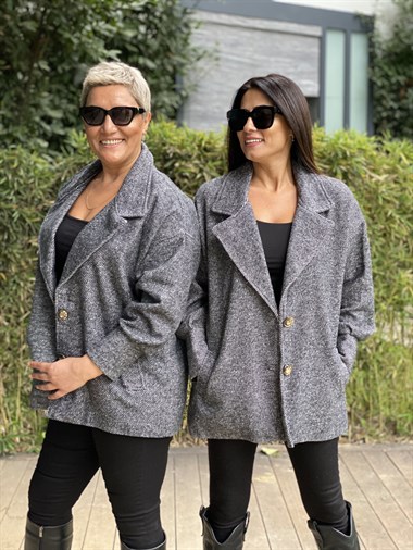 Antrasit Kolları Manşet Kaşe Kadın Ceket