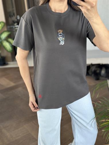 Antrasit Önü Ayıcık RL Model Bisiklet Yaka Kadın T-Shirt