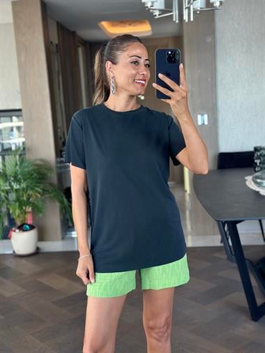 Antrasit Bisiklet Yaka Modal Kadın T-Shirt