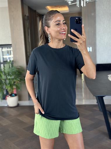 Antrasit Bisiklet Yaka Modal Kadın T-Shirt