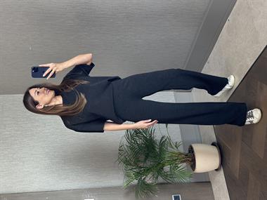 Antrasit Pike Örgü Kısa Kol Bluz Pantolon Kadın Alt Üst Takım