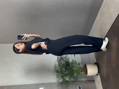 Antrasit Pike Örgü Kısa Kol Bluz Pantolon Kadın Alt Üst Takım