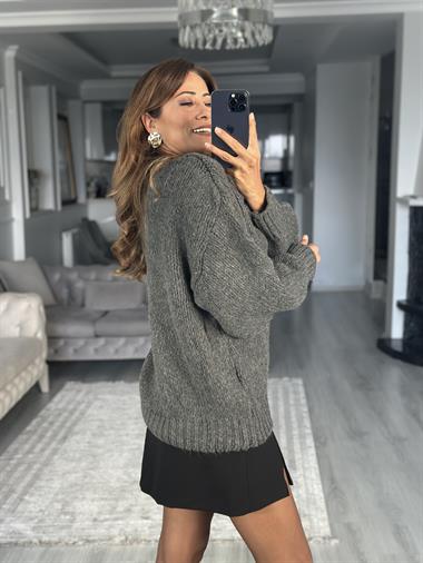 Antrasit Pinterest Bisiklet Yaka Uzun Kol Kadın Triko Kazak