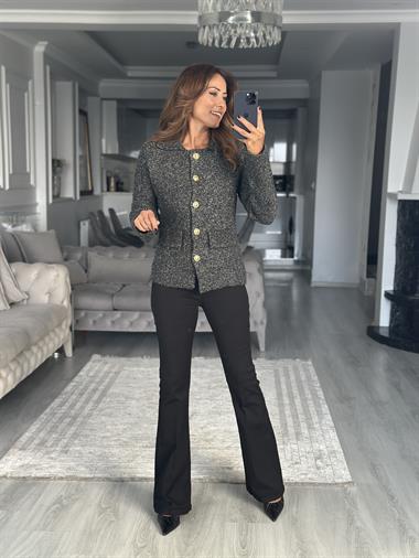 Antrasit Polo Yaka Düğmeli Cep Detaylı Triko Hırka 