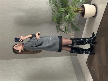 Antrasit RL Model Bisiklet Yaka Önü Ayıcık Nakışlı Kadın Triko Kazak