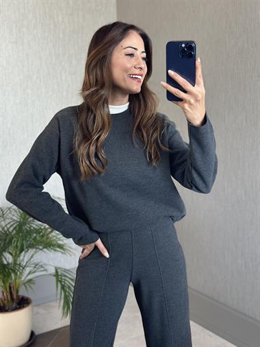 Antrasit Selanik Eteği Ve Paçası Kesik Sweatshirt Pantolon Kadın Alt Üst Takım