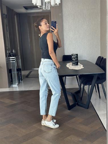 Antrasit Sıfır Kol Bisiklet Yaka Yıkamalı Kaşkorse Kadın Body