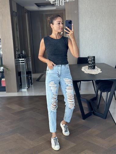 Antrasit Sıfır Kol Bisiklet Yaka Yıkamalı Kaşkorse Kadın Body