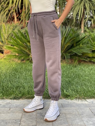 Antrasit Üç İplik İçi Şardonlu Kadın Eşofman Altı