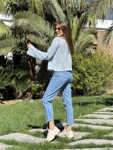 Bebe Mavi Ajurlu Geniş Kol Triko Kadın Kazak