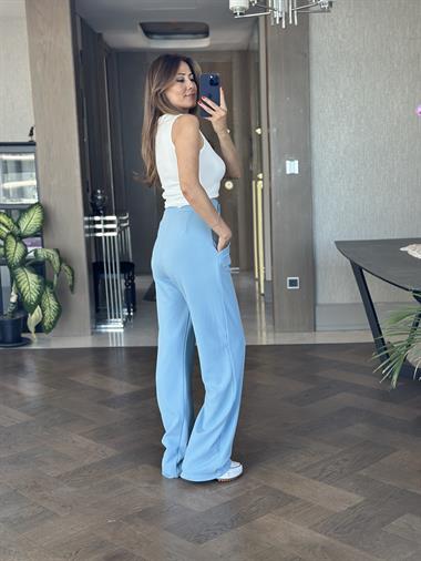 Bebe Mavi Beli Cırtlı Likralı Krep Palazzo Kadın Pantolon