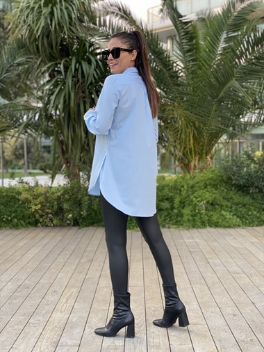 Bebe Mavi Boyfriend Yırtmaç Detay Kadın Gömlek