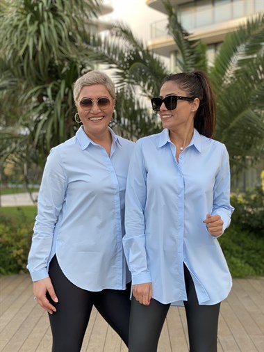 Bebe Mavi Boyfriend Yırtmaç Detay Kadın Gömlek