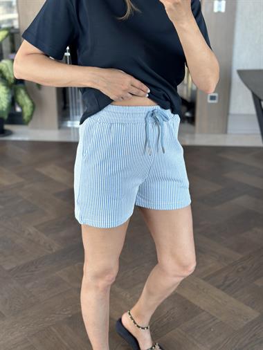 Bebe Mavi Çizgili Beli Lastikli Ve Bağcıklı Kadın Şort