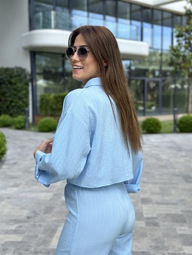 Bebe Mavi Dokulu Gömlek Pantolon İkili Kadın Takım