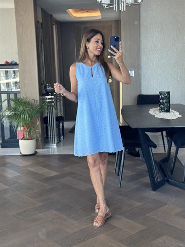 Bebe Mavi Fisto Ön Yakası Düğme Detay Kadın Çan Elbise