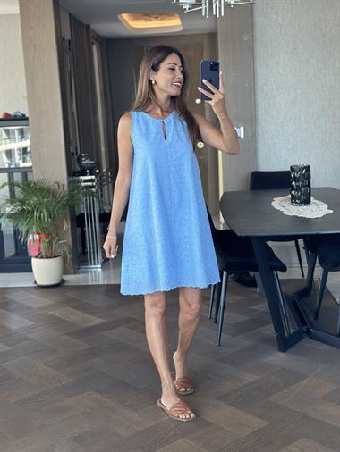 Bebe Mavi Fisto Ön Yakası Düğme Detay Kadın Çan Elbise