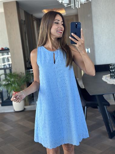 Bebe Mavi Fisto Ön Yakası Düğme Detay Kadın Çan Elbise
