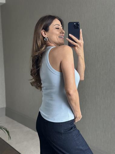 Bebe Mavi Kabartma Logolu Halter Yaka Kaşkorse Kadın Body