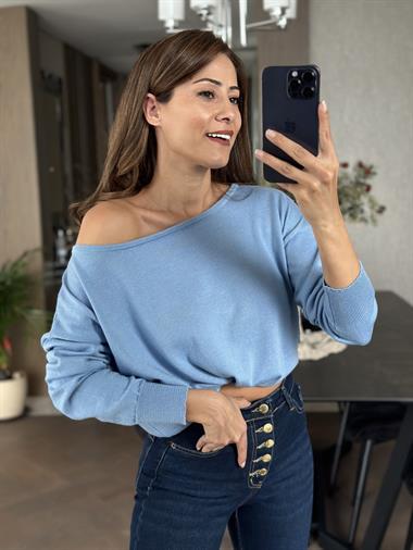 Bebe Mavi Kayık Yaka Triko Kadın Kazak