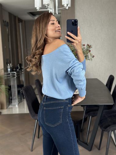 Bebe Mavi Kayık Yaka Triko Kadın Kazak