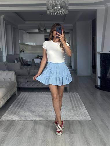 Bebe Mavi Müslin Kumaş İçi Şortlu Kadın Mini Etek