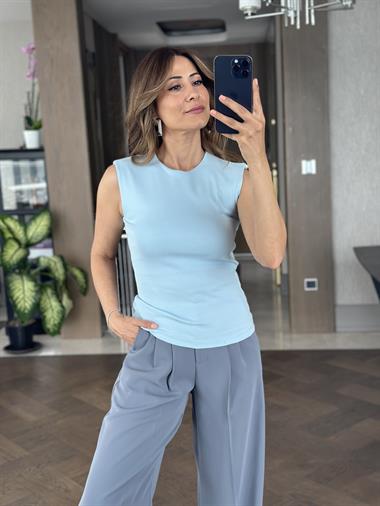 Bebe Mavi Önü Çift Katlı Bisiklet Yaka Sıfır Kol Kadın Body