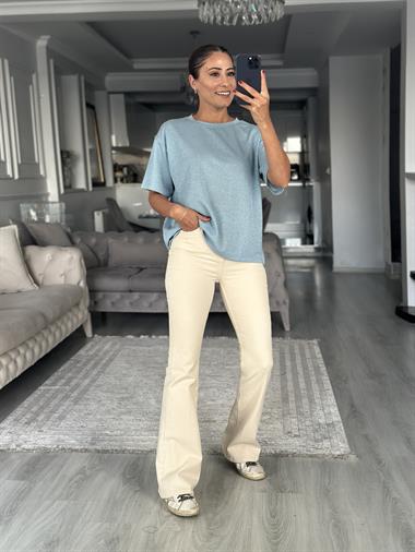 Bebe Mavi Simli Bisiklet Yaka Basic Kadın T-Shirt