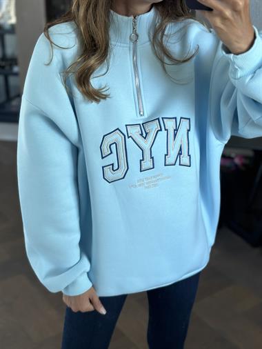 Bebe Mavi Yarım Fermuarlı NYC Baskılı Kadın Sweatshirt