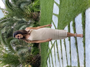 Bej Askılı Ajur Desenli Triko Kadın Elbise