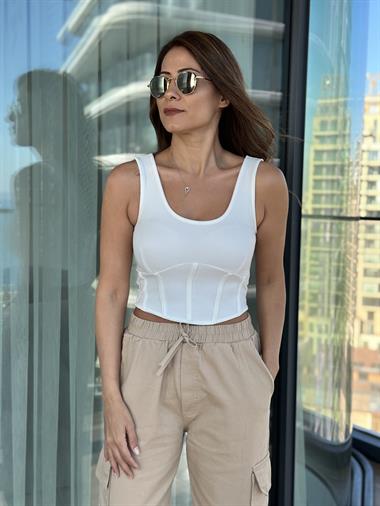 Bej Bel Ve Paça Lastikli Komando Kadın Pantolon