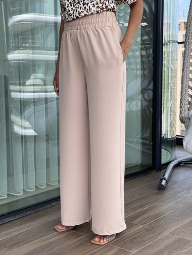 Bej Beli Kalın Lastikli Aerobin Kadın Pantolon