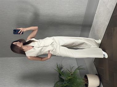 Bej Bezayağı Yelek Pantolon Kadın Takım