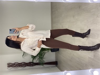 Bej Cebi Örgü Detay Krinkıl Kadın Gömlek