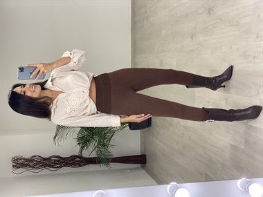 Bej Cebi Örgü Detay Krinkıl Kadın Gömlek