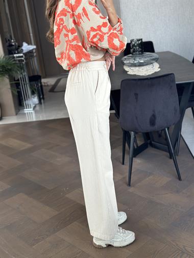 Bej Cepli Ham Keten Palazzo Kadın Pantolon