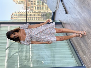 Bej Çiçekli Arka Bel Gipeli Omuz Lastikli Kadın Elbise