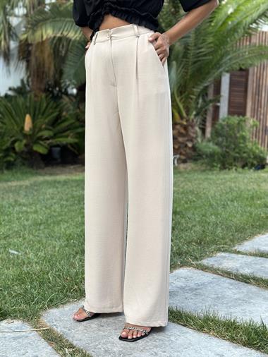 Bej Dökümlü Krep Aerobin Palazzo  Kadın Pantolon