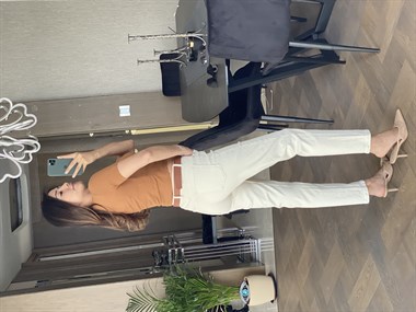 Bej Düz Likralı Mom Jean