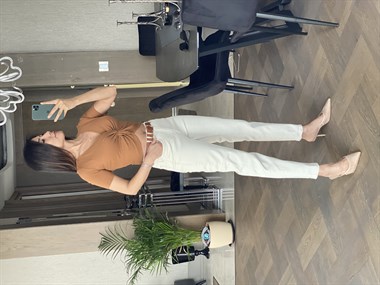 Bej Düz Likralı Mom Jean