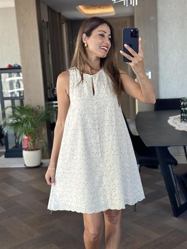 Bej Fisto Ön Yakası Düğme Detay Kadın Çan Elbise