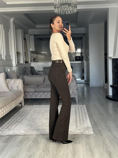 Bej Fitilli Kaşkorse Uzun Kol U Yaka Kadın Body